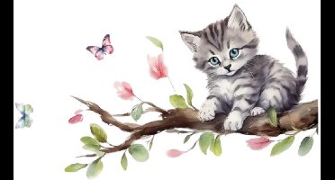 1Pc Aquarel Cartoon Leuke Kat op Boomtak Muurstickers voor Kinderkamer Decoratie Muurstickers Slaapkamer Decoratie Home Decor