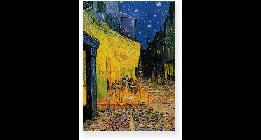Poster 30x40 cm - Café Terrace at Night - Vincent van Gogh - Terras - Sterrenhemel - Geel - Blauw - Postimpressionistisch - Stedelijk - Muurdecoratie - Wanddecoratie
