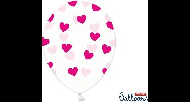 Partydeco - Ballonnen clear hartjes fuchsia 50 stuks