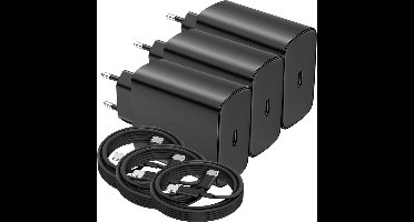 USB C Snellader 45W + USB-C Kabel 1M - 3 Pack - Oplader - Fast Charger USB-C-Adapter - Zwart