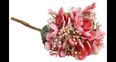 Chaks Kunstbloem Hortensia tak - roze - 35 cm - losse steel - Kunst zijdebloemen