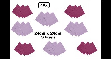 40x Servetten lila en paars 24cm x 24cm - 3 laags - Party Cocktail servet diner eten knoeien restaurant BBQ thema feest verjaardag feest