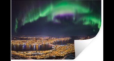 Muurstickers - Sticker Folie - Noorderlicht - Groen - Paars - Noorwegen - 30x20 cm - Plakfolie - Muurstickers Kinderkamer - Zelfklevend Behang - Zelfklevend behangpapier - Stickerfolie