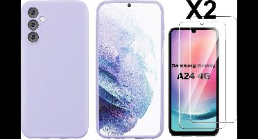 Hoesje Geschikt Voor Samsung Galaxy A24 Hoesje siliconen Lila zacht siliconen hoesje TPU backcover - Met Screenprotector - 2 stuks