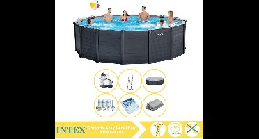 Intex Graphite Gray Panel Zwembad - Opzetzwembad - 478x124 cm - Inclusief Onderhoudspakket en Glasparels