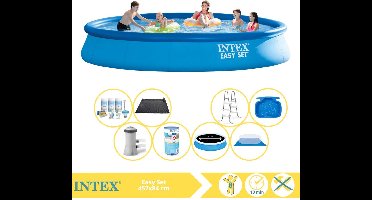 Intex Easy Set Zwembad - Opblaaszwembad - 457x84 cm - Inclusief Solarzeil Pro, Onderhoudspakket, Filter, Grondzeil, Solar Mat, Trap en Voetenbad