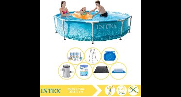Intex Beachside Metal Frame Zwembad - Opzetzwembad - 305x76 cm - Inclusief Onderhoudspakket, Filter, Grondzeil, Solar Mat, Trap en Voetenbad