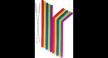 *** 10 Rietjes Recht en Gebogen - Herbruikbaar - Met Schoonmaakborstel - van Heble® ***
