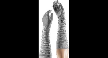 Apollo - Satijnen handschoenen gerimpeld - Zilver - One Size - Kanten handschoenen - Bruidshandschoenen - Lange handschoenen - Carnaval