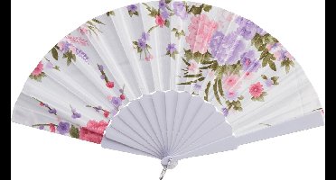 Cepewa Handwaaier/spaanse waaier Flowers - wit - 30 cm - Verkoeling zomer