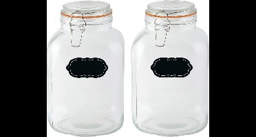 Weckpot/inmaakpot - 2x - 3L - glas - met beugelsluiting - incl. etiketten