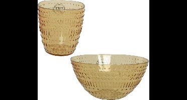 Decoris camping serviesset - 8-delig - geel - kunststof - 4 personen