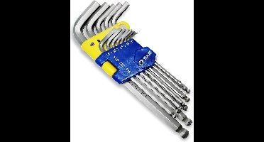 Zeskantsleutelset HX, 13-delig met kogelkop, binnenzeskant LANG, 1,27 tot 10 mm, Cr-V-staal gehard, corrosiebescherming, inbussleutelset in kunststof clip