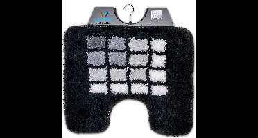 Wicotex - Toiletmat Zwart met Witte blokjes - Antislip onderkant - WC mat met uitsparing - Afmeting 50x60cm