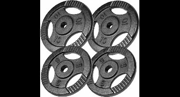Gorilla Sports Halterschijven 30 kg 2x5&2x10 kg - Gripper Gietijzer zwart 30 mm