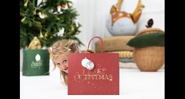 Giftbag Merry Christmas Rood - 32,5 x 26,5 x 11,5 cm
