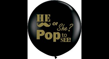He or She Pop to See ballon zwart helium Gold