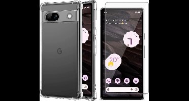 Hoesje geschikt voor Google Pixel 7a - Screen Protector GlassGuard - Back Cover Case ShockGuard Transparant & Screenprotector