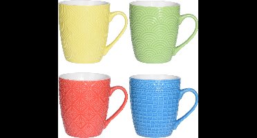 Excellent Houseware koffie/thee mokken - 4x - motief - porselein - 380 ml