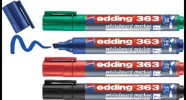 edding 363/4 S boardmarker set - zwart, rood, blauw, groen - beitelpunt 1-5mm - geschikt voor whiteboard en flipchart