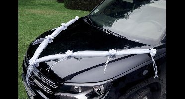 PartyDeco trouwauto organza lint Rozen - Bruiloft - wit - 2x stuks - just married