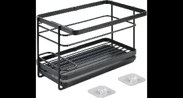 Metaltex - Gootsteenorganizer - Vaatdoekhouder - Montagemateriaal - Uitneembare lekbak - Zwart - 23x13x14 cm