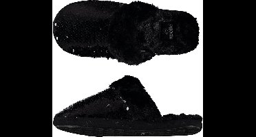 Dames instap slippers/pantoffels met pailletten zwart maat 41-42