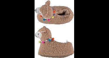 Dames dieren pantoffels/sloffen alpaca - taupe - maat 37-38