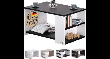 CASARIA Salontafel Opbergvakken – Draagvermogen 50kg 90x60x50cm – Antraciet Wit