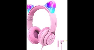 Intelectro Koptelefoon voor Kinderen - Coole LED Verlichting en Kristalhelder Geluid - 94Db Begrensd - Verschillende Lichtstanden - Ingebouwde Microfoon - Comfortabel en Draagbaar Ontwerp - Roze - Levering Sneller dan Aangegeven!