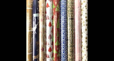 Assortiment kerstpapier cadeaupapier inpakpapier K34 - 10 meter x 70 cm - 6 rollen