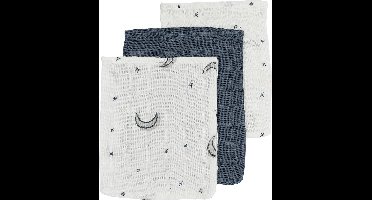 Meyco Baby Moon washandjes - 3-pack - hydrofiel - indigo - 20x17cm