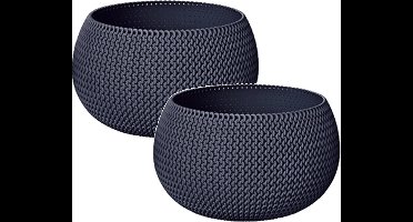 Prosperplast Tuin bloempot/plantenpot Splofy - 2x - rond - kunststof - antraciet - D18 x H16 cm - 2,3 liter