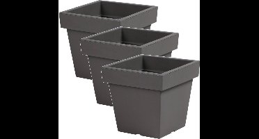 3x Kunststof vierkante bloempotten/plantenpotten 24 cm lichtgrijs - Bloempotten voor binnen en buiten