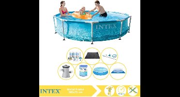 Intex Beachside Metal Frame Zwembad - Opzetzwembad - 305x76 cm - Inclusief Solarzeil, Onderhoudspakket, Filter, Grondzeil, Onderhoudsset en Solar Mat