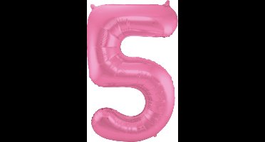 Folat - Folieballon Cijfer 5 Roze Metallic Mat - 86 cm