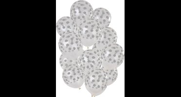 Folat - Ballonnen Stippen Zilverkleurig Transparant 30 cm - 15 stuks