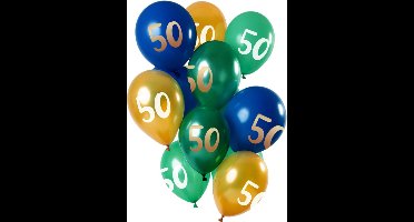 Folat - Ballonnen 50 Jaar Blauw-Groen-Goud 30 cm - 12 stuks