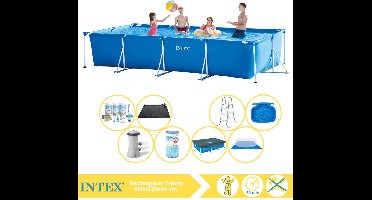 Intex Rectangular Frame Zwembad - Opzetzwembad - 450x220x84 cm - Inclusief Afdekzeil, Onderhoudspakket, Zwembadpomp, Filter, Grondzeil, Solar Mat, Trap en Voetenbad