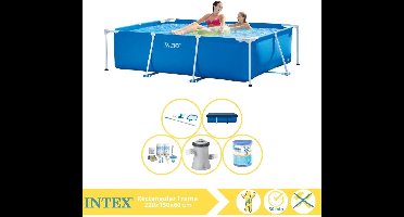 Intex Rectangular Frame Zwembad - Opzetzwembad - 220x150x60 cm - Inclusief Afdekzeil, Onderhoudspakket, Zwembadpomp, Filter en Onderhoudsset