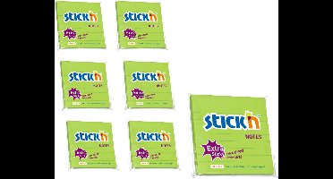 Stick'n 6 grote memoblokken - 101x101mm - extra sticky notes, gelinieerd, groen, 6x 90 memoblaadjes