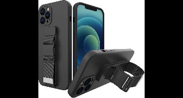 Touwhoesje - gelhoesje - met sleutelkoord ketting handtas sleutelkoord iPhone XS Max zwart