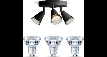 Philips Cleft Opbouwspot (Zwart) - Warmwit Licht - Plafondspot met 3 Lichtpunten - GU10 - Niet Dimbaar