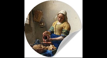 WallCircle® - Behangcirkel 30x30 cm - Muurstickers Het melkmeisje - Kunst - Oude meesters - Vermeer - Muurcirkel woonkamer - Wandcirkel slaapkamer - Kamer decoratie zelfklevend - Muurdecoratie accessoires