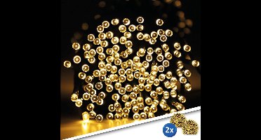 Solar lichtsnoer buiten 'Holly' - Kerst lichtslinger met 200 leds - Voordeelset van 2 stuks - Warm wit - Kerstverlichting - Feestverlichting - Tuinverlichting op zonne-energie