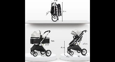 Amalee - Kinderwagen - 3 in 1 - met reiswieg - zwart met goud - 0 tot 25 kilo - Multi angle - Met verschillende accessoires