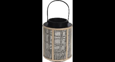 Relaxwonen Bamboe Lantaarn - 17x22 cm - Zwart/Naturel - Inclusief Glazen Kaarshouder - Voor Binnen & Buiten