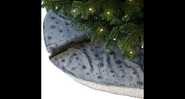 Unique Living Kerstboomrok - zilver/grijs - sneeuwvlokken - D100 cm - polyester - kerstboomkleed