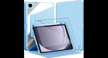 Hoes met Screenprotector geschikt voor Samsung Galaxy Tab A9 / Tab A11 - Book Case Premium Sleep Cover Kunstleer 360 Graden Draaibaar met Auto/Wake Functie en Pencilhouder - Blauw