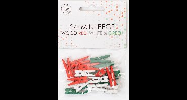 48 Mini houten knijpers Rood / Wit / Groen - Feest Thema Polaroid Foto Ophangen Klein Knijper